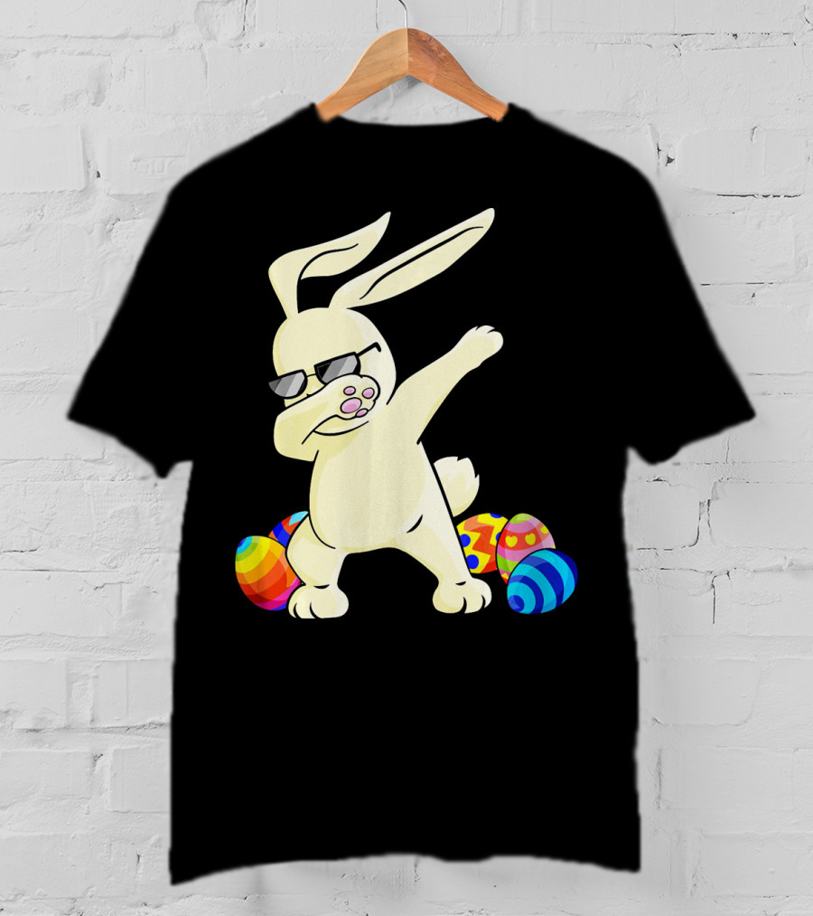 Dabbing Easter Bunny With Sunglasses And Colorful Eggs T-Shirt