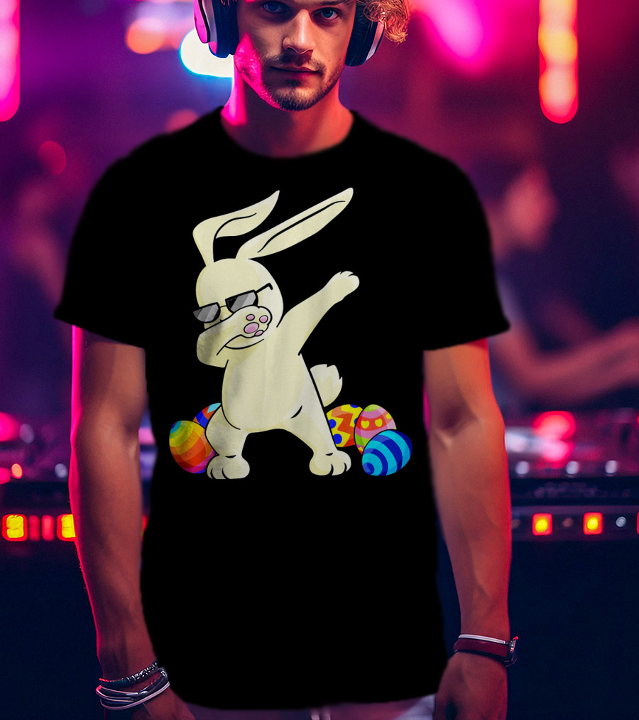 Dabbing Easter Bunny With Sunglasses And Colorful Eggs T-Shirt