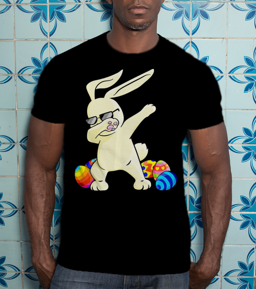Dabbing Easter Bunny With Sunglasses And Colorful Eggs T-Shirt