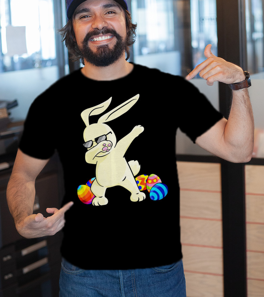 Dabbing Easter Bunny With Sunglasses And Colorful Eggs T-Shirt
