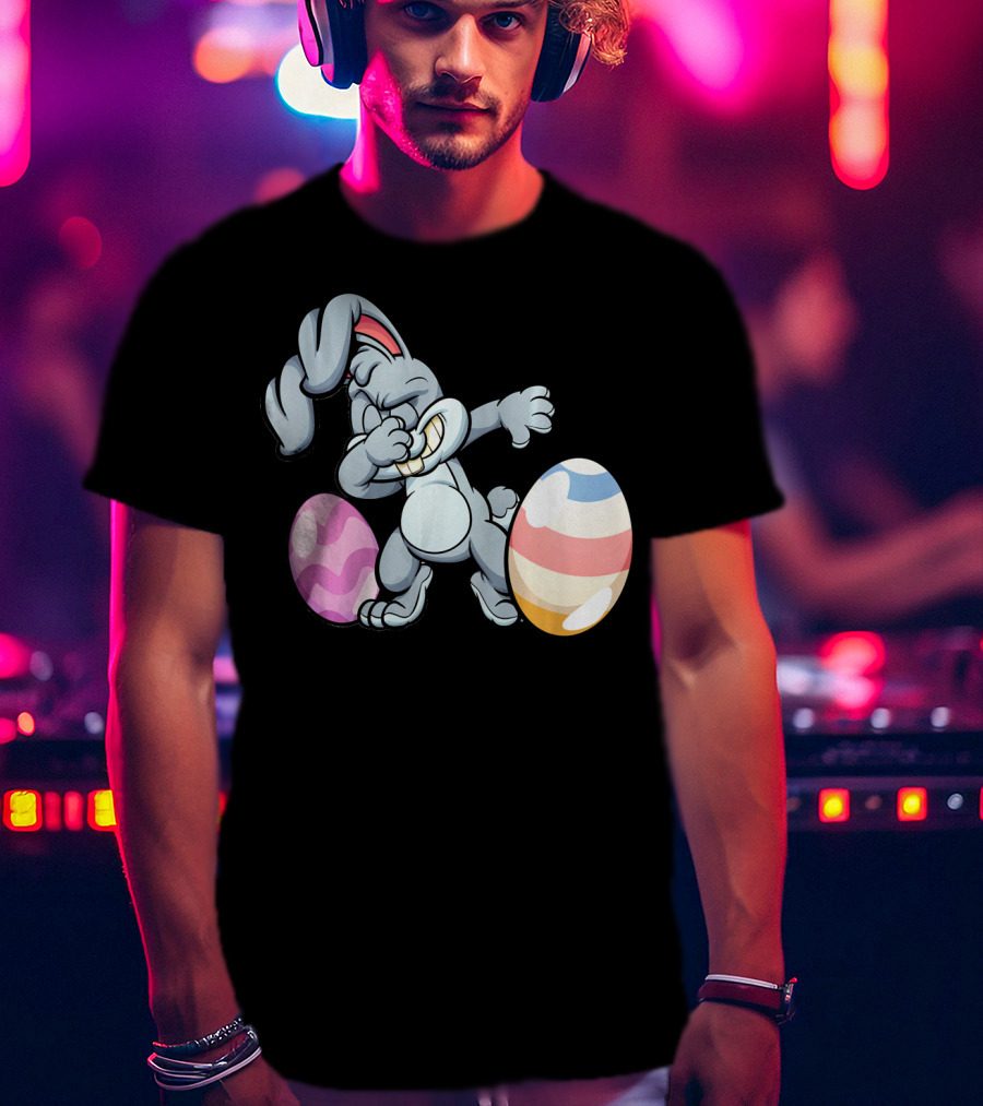 Hilarious Dabbing Easter Bunny Rabbit With Colorful Easter Eggs T-Shirt