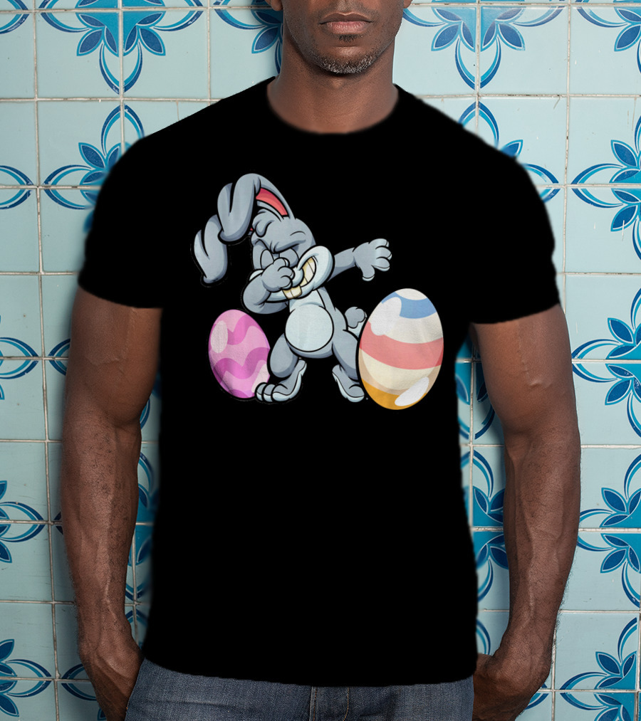 Hilarious Dabbing Easter Bunny Rabbit With Colorful Easter Eggs T-Shirt