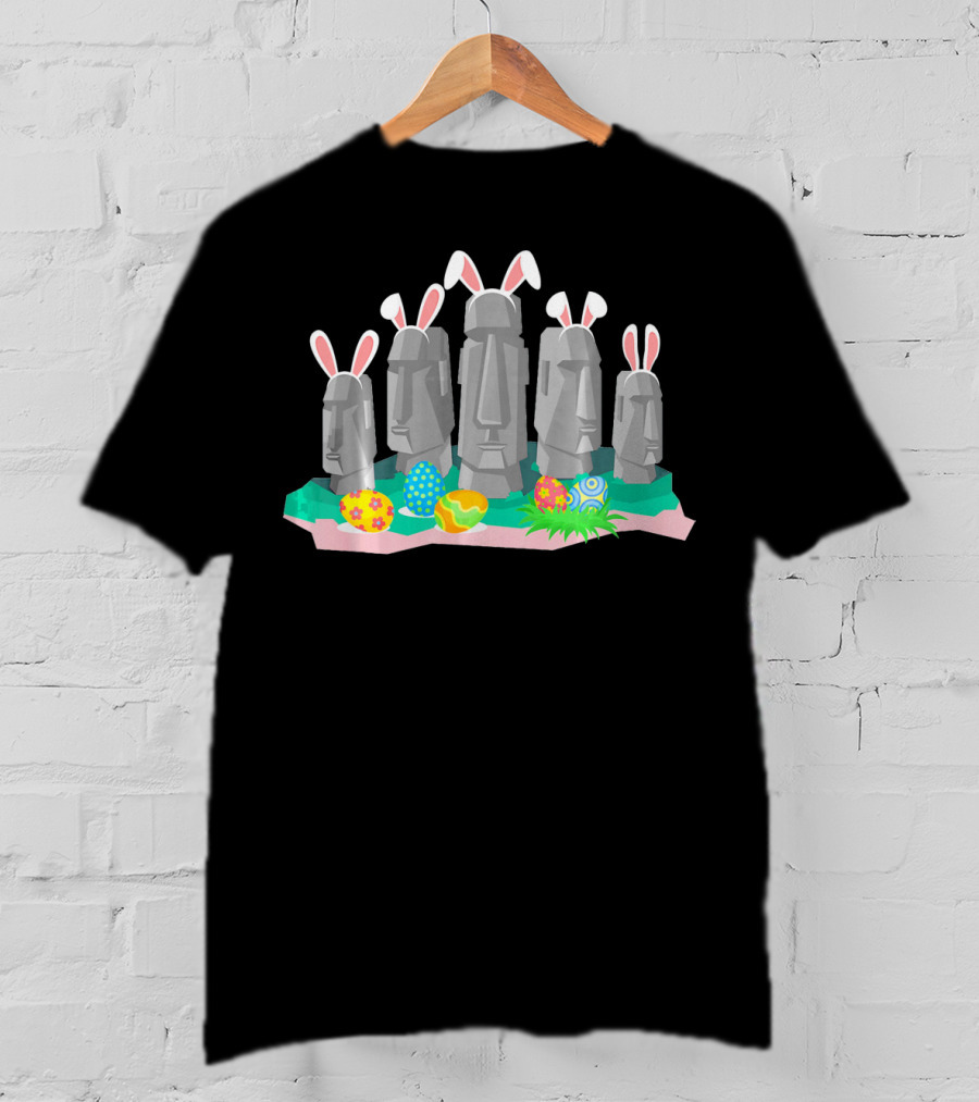 Easter Island Statues With Bunny Ears And Easter Eggs Holiday Humor T-Shirt