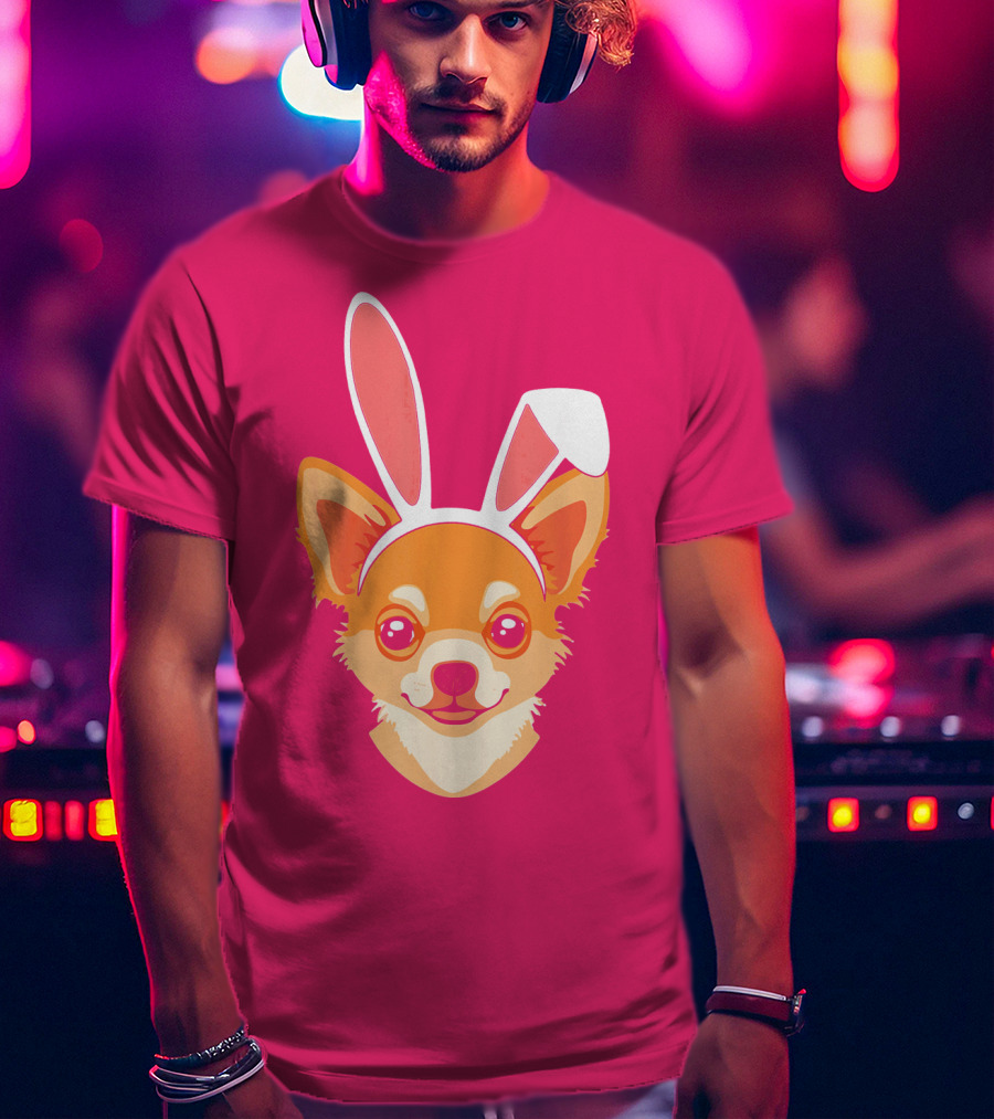 Easter Joy Chihuahua With Bunny Ears Cartoon T-Shirt