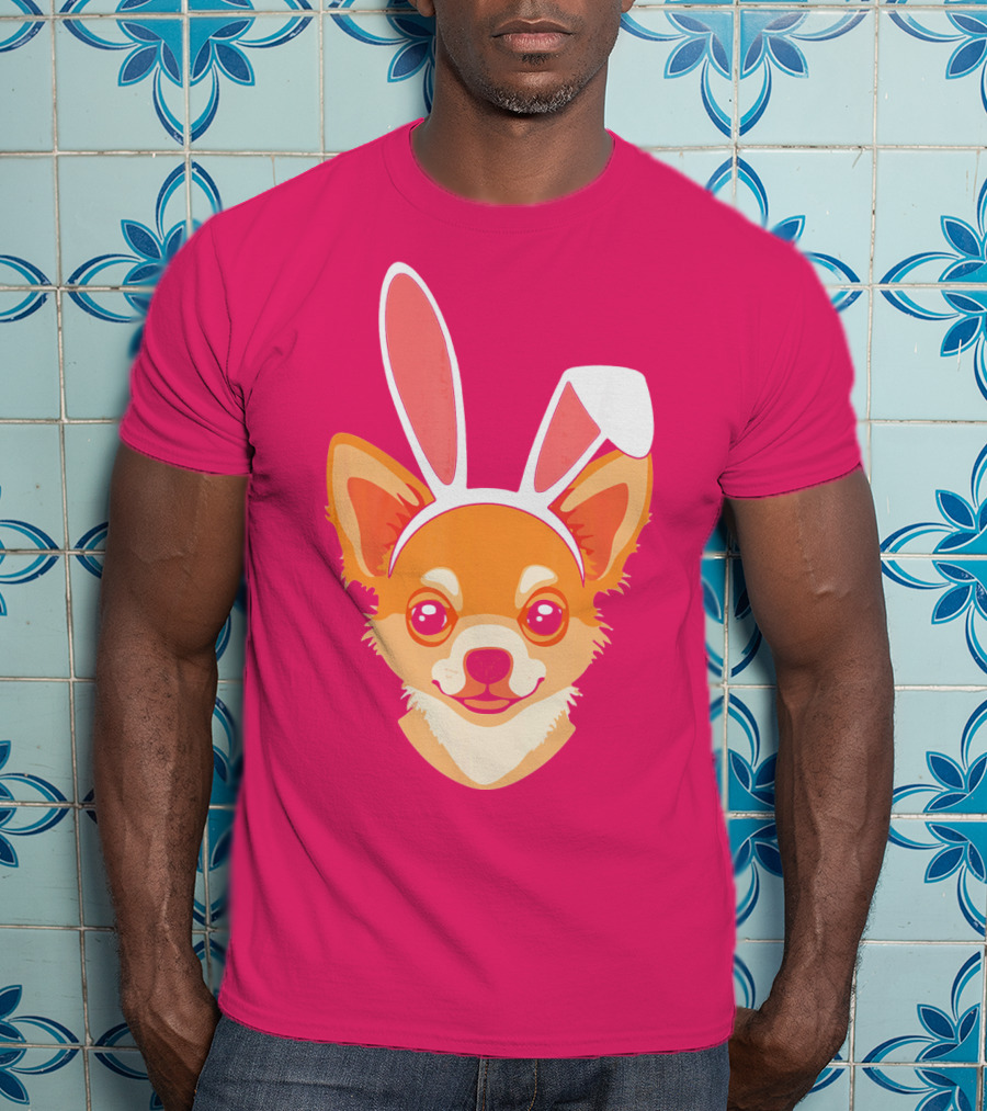 Easter Joy Chihuahua With Bunny Ears Cartoon T-Shirt