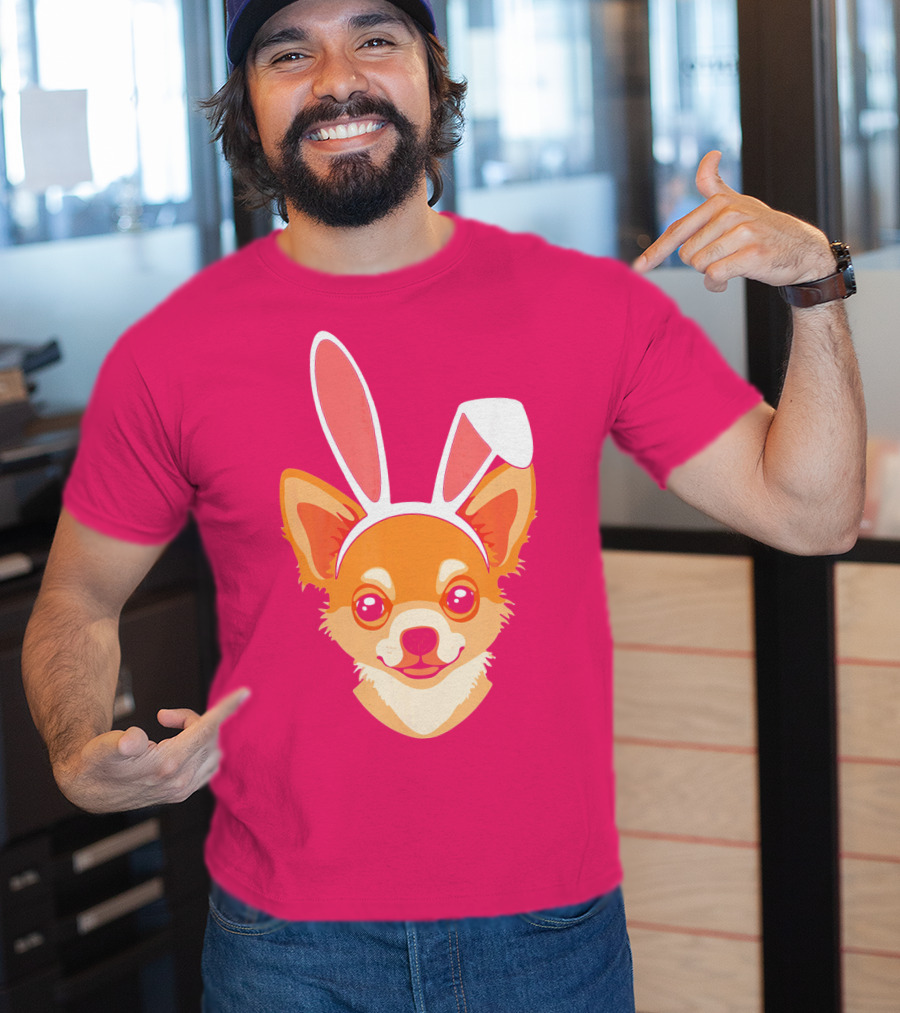 Easter Joy Chihuahua With Bunny Ears Cartoon T-Shirt
