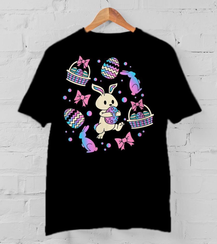 Easter Egg Hunting Bunny Rabbit Colorful Baskets And Bows T-Shirt