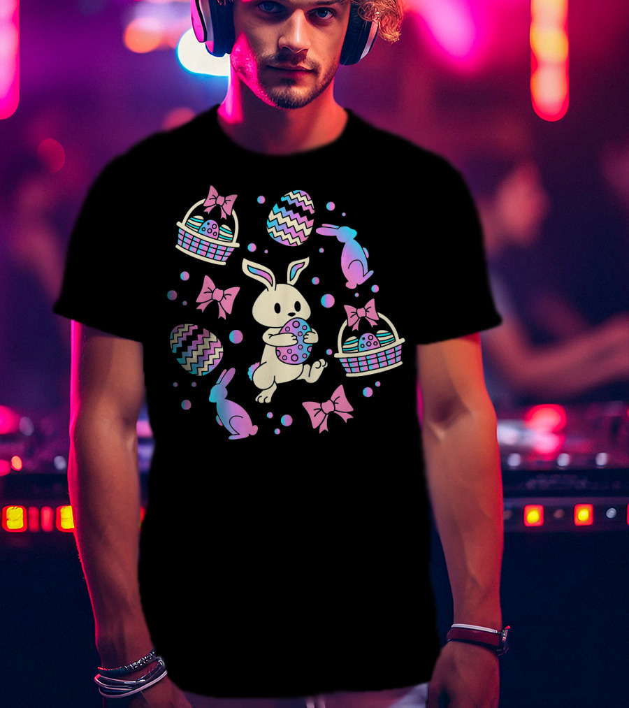 Easter Egg Hunting Bunny Rabbit Colorful Baskets And Bows T-Shirt