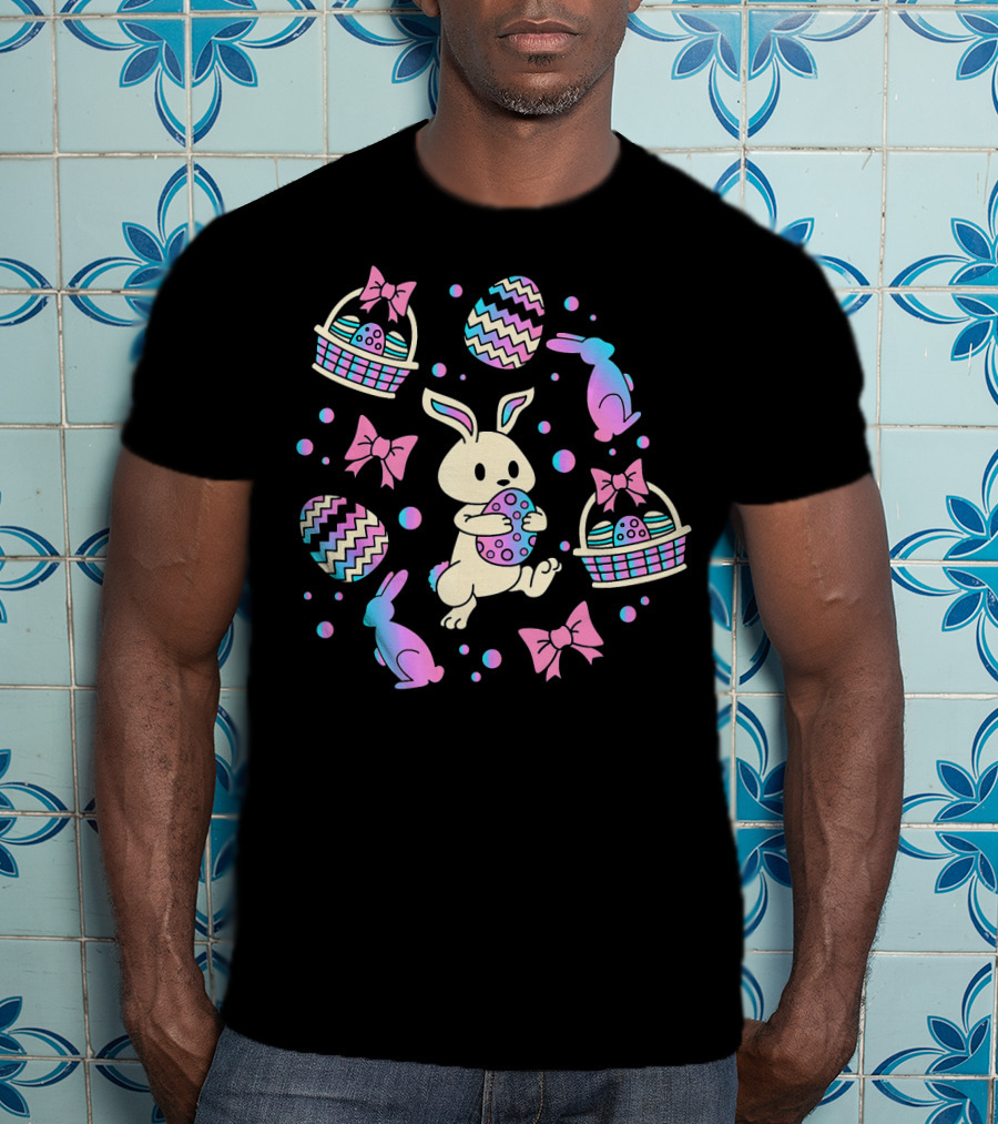 Easter Egg Hunting Bunny Rabbit Colorful Baskets And Bows T-Shirt