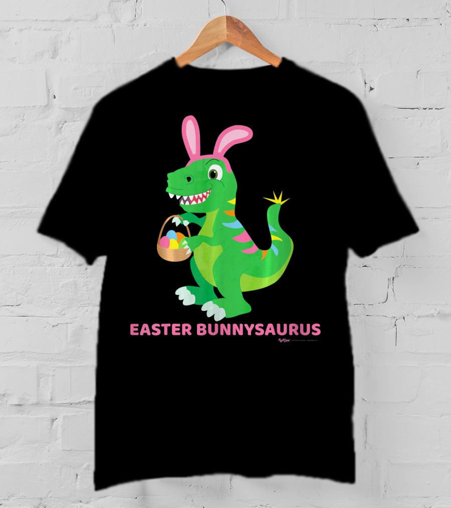 Easter Bunnysaurus Dinosaur With Bunny Ears And Egg Basket T-Shirt