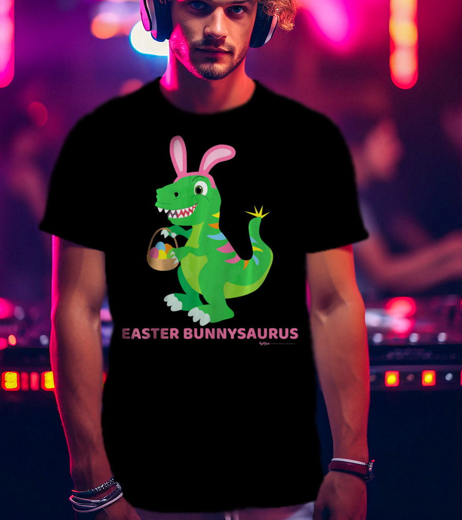 Easter Bunnysaurus Dinosaur With Bunny Ears And Egg Basket T-Shirt
