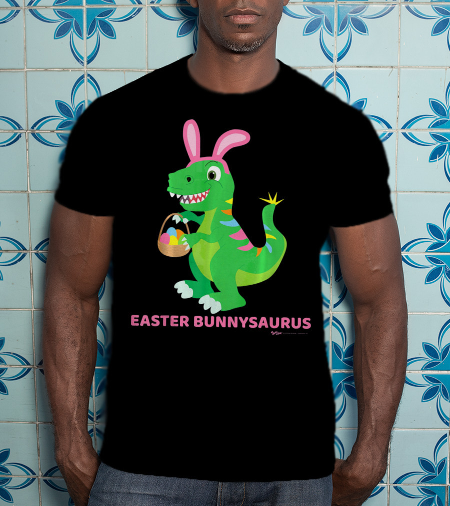 Easter Bunnysaurus Dinosaur With Bunny Ears And Egg Basket T-Shirt