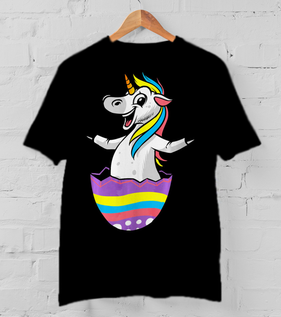 Easter Unicorn In Colorful Striped Egg T-Shirt