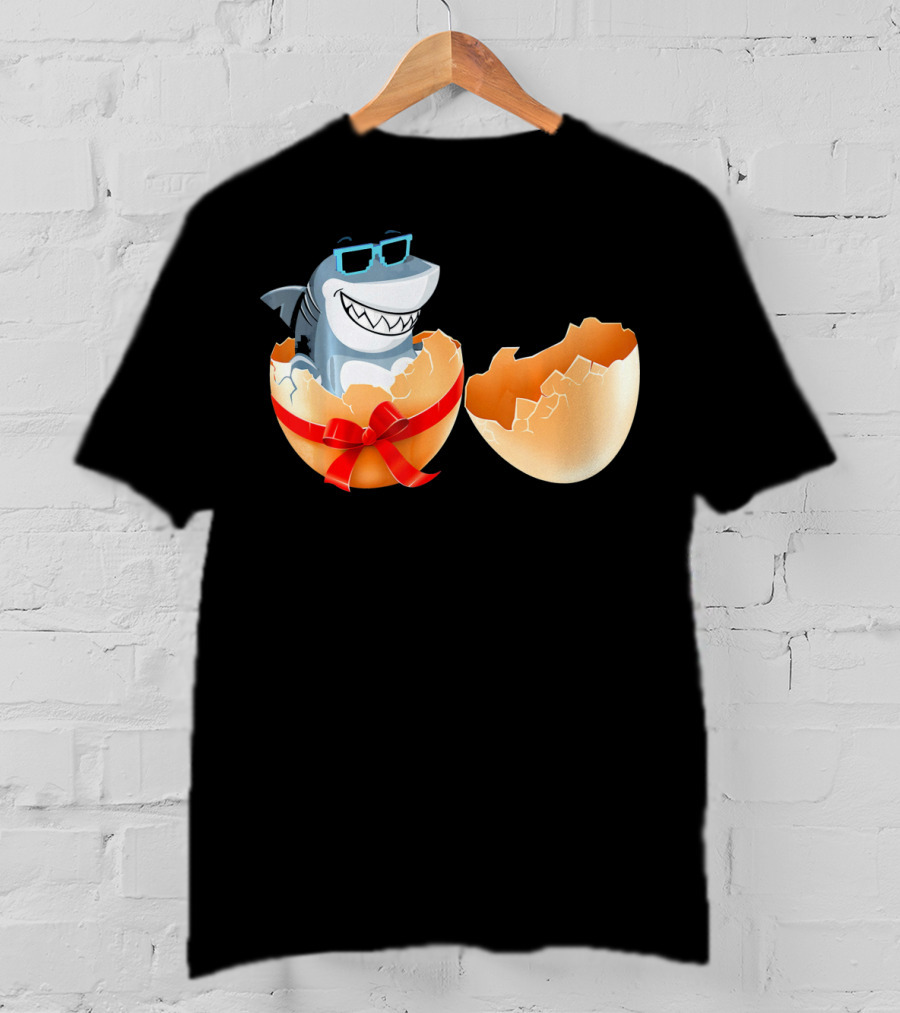 Easter Shark In Sunglasses Hatching From Decorative Egg T-Shirt