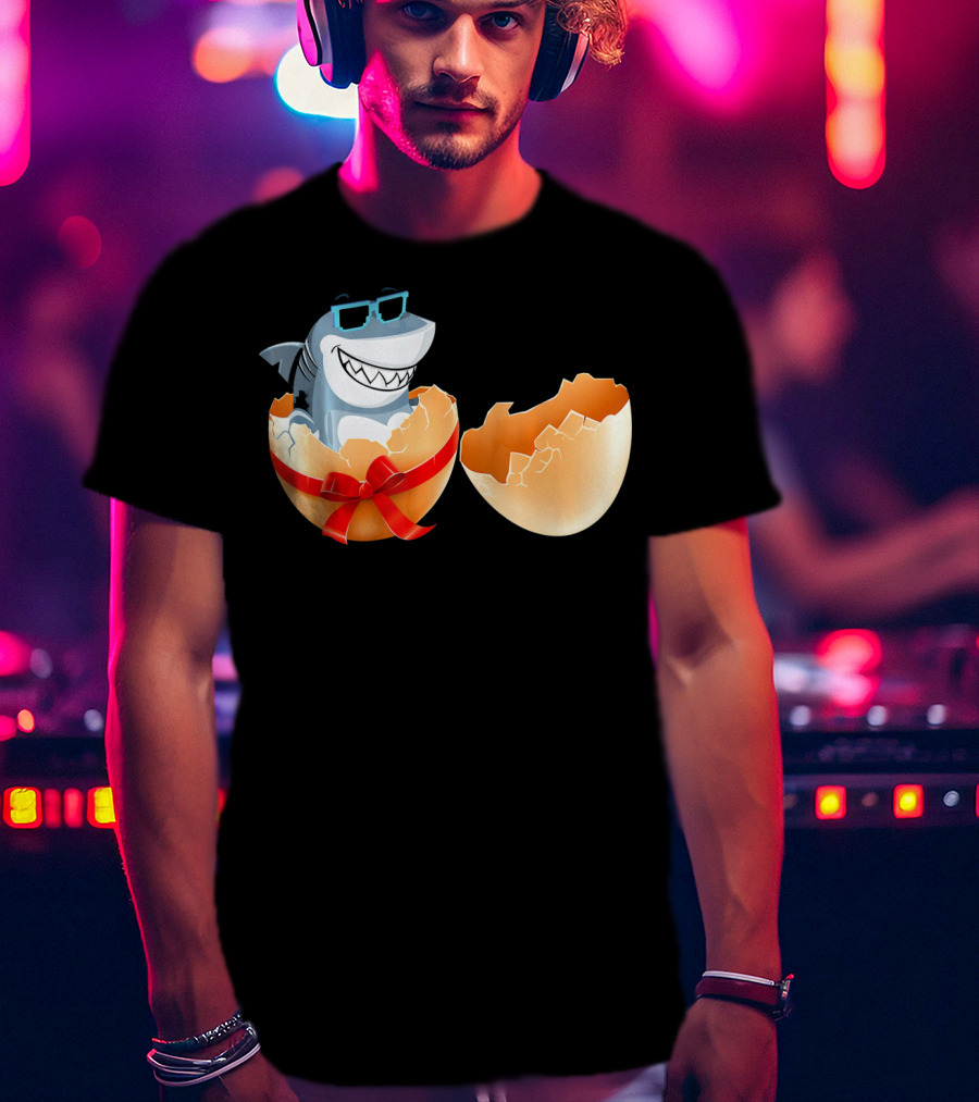 Easter Shark In Sunglasses Hatching From Decorative Egg T-Shirt