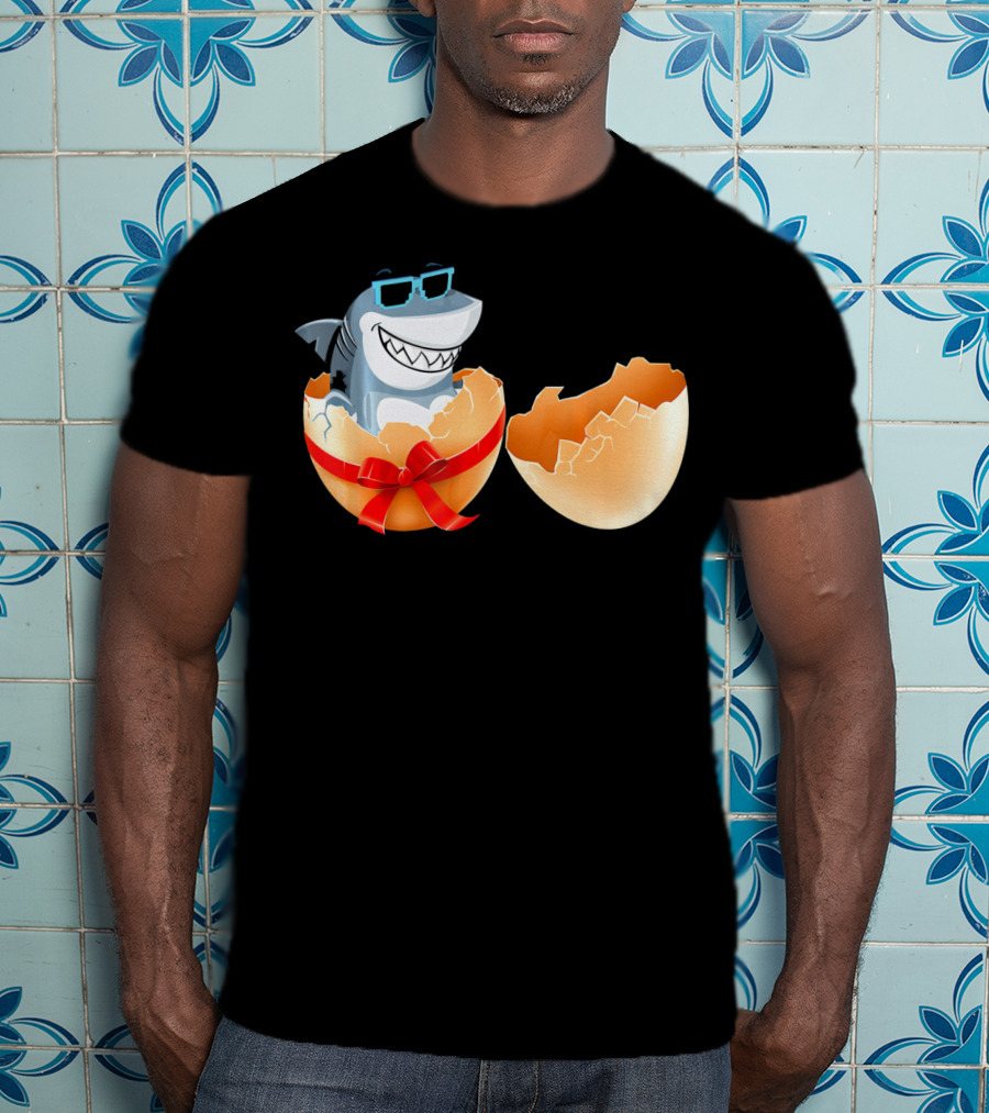 Easter Shark In Sunglasses Hatching From Decorative Egg T-Shirt