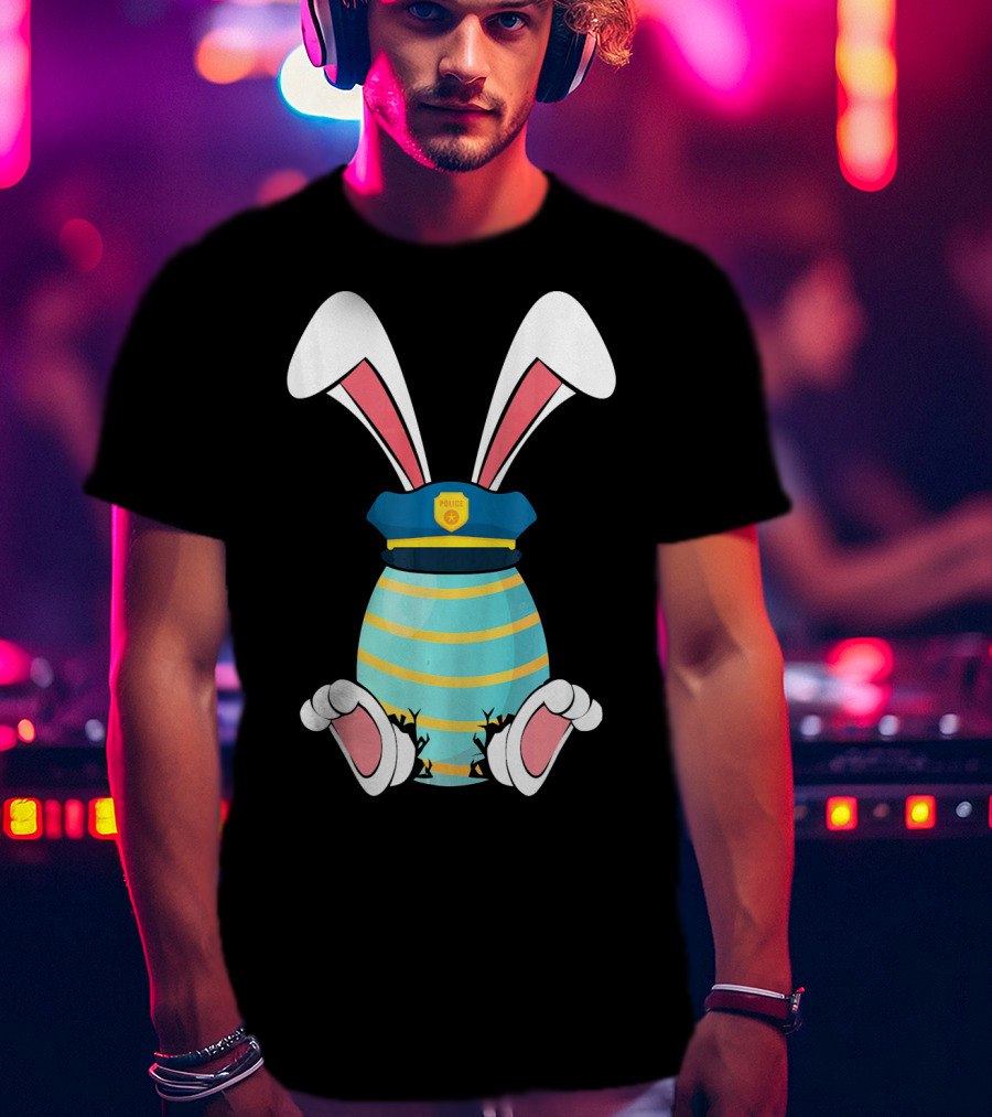 Bunny Easter Egg With Police Hat And Bunny Ears T-Shirt