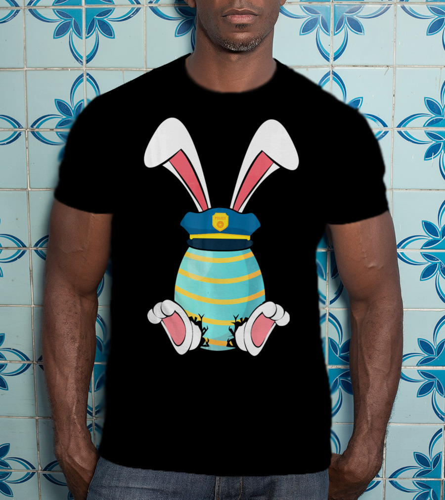 Bunny Easter Egg With Police Hat And Bunny Ears T-Shirt