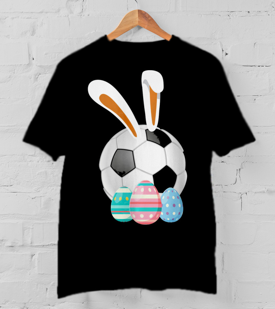 Easter Bunny And Soccer Ball With Colorful Eggs For Boys T-Shirt