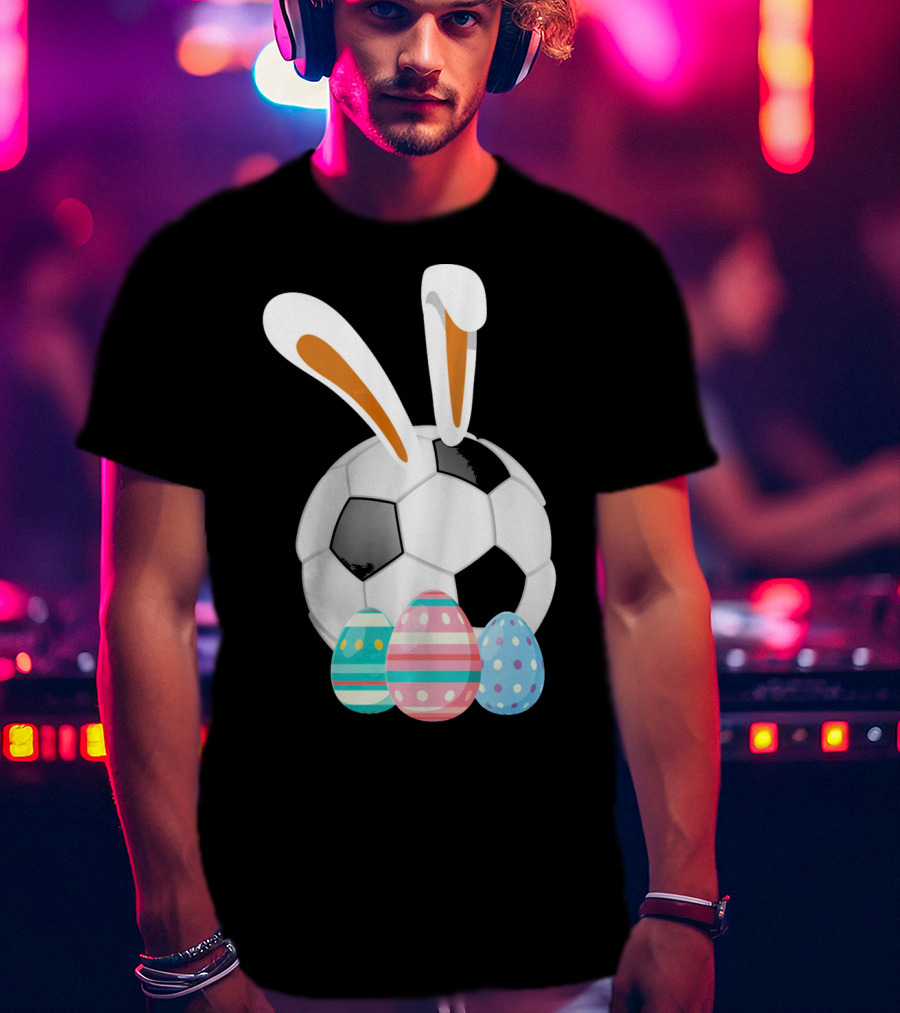 Easter Bunny And Soccer Ball With Colorful Eggs For Boys T-Shirt