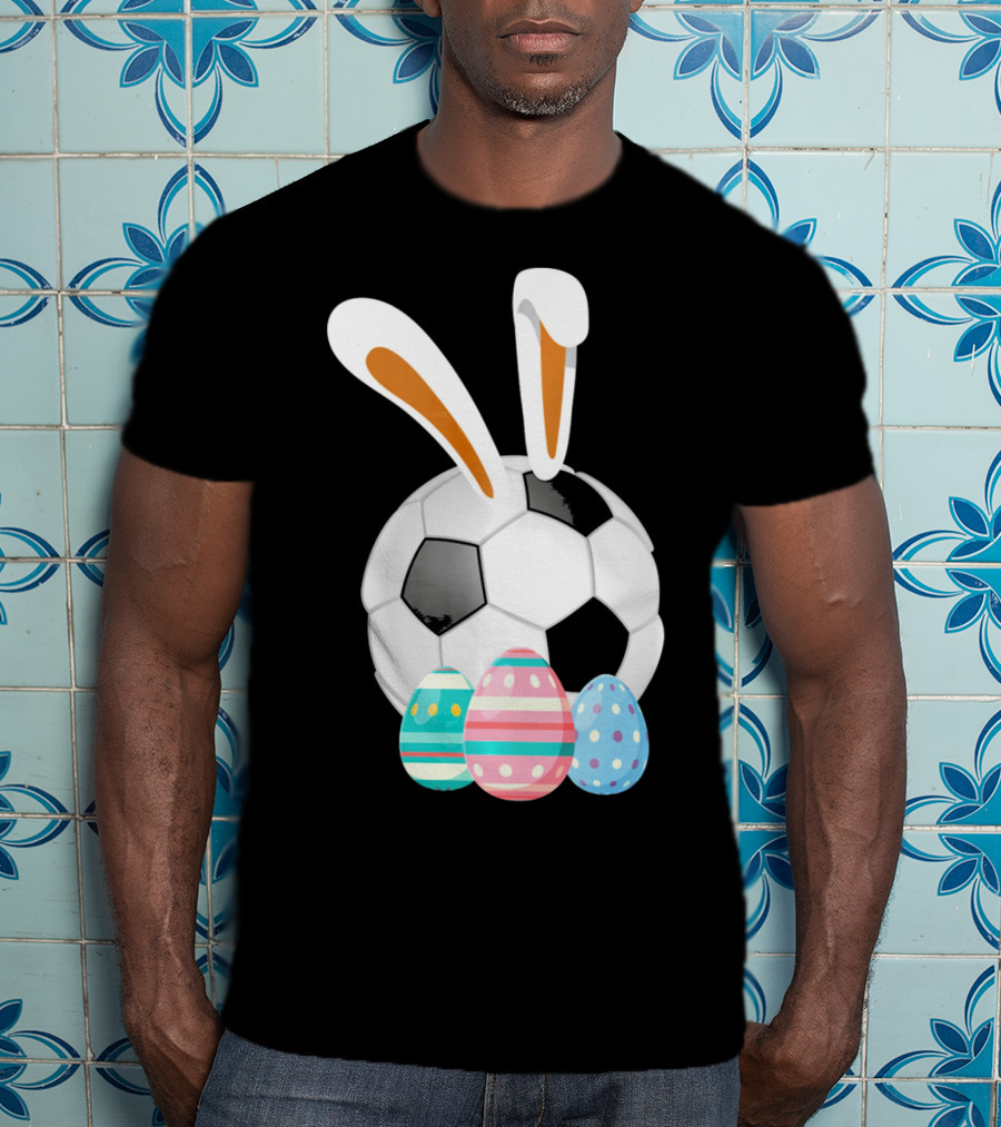 Easter Bunny And Soccer Ball With Colorful Eggs For Boys T-Shirt
