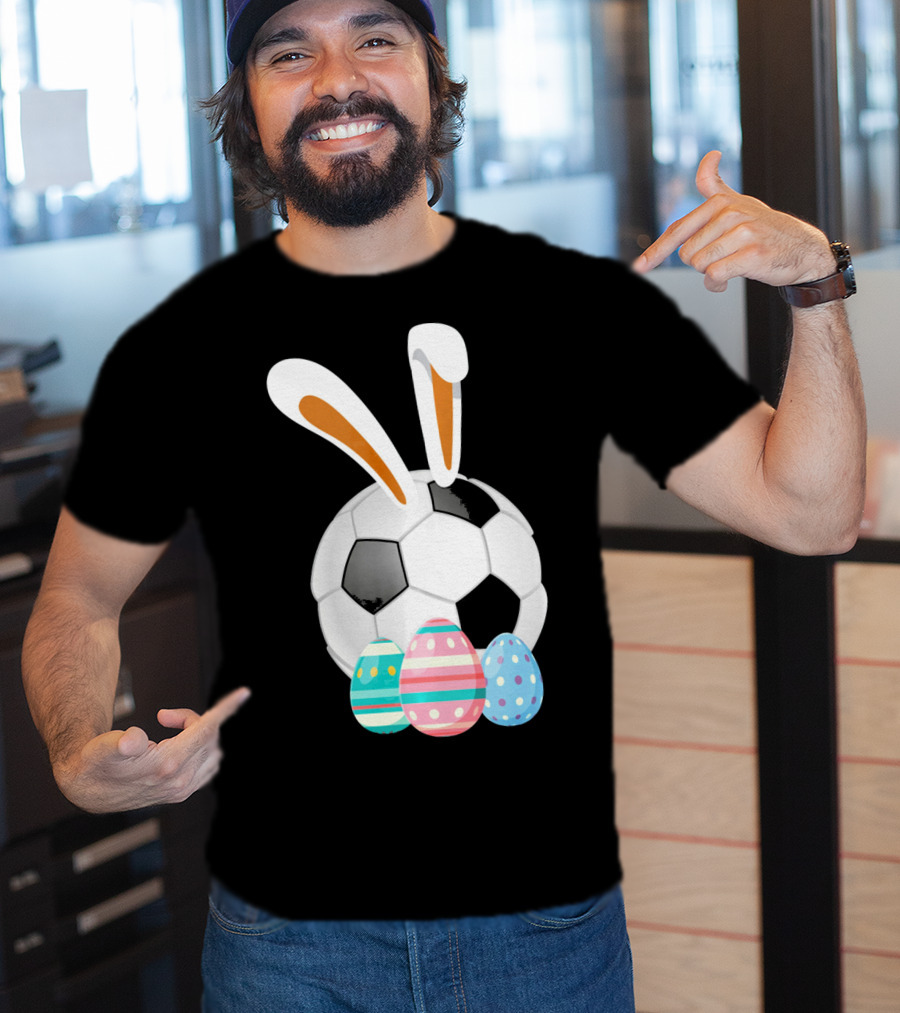 Easter Bunny And Soccer Ball With Colorful Eggs For Boys T-Shirt