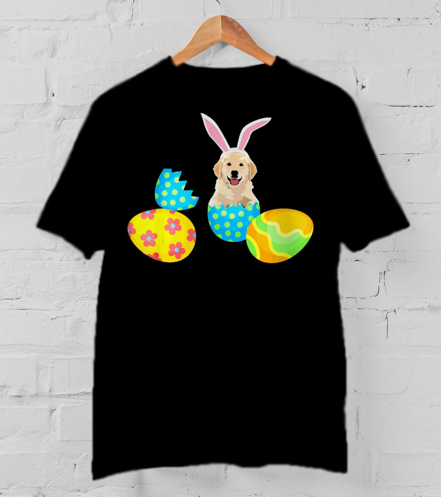 Labrador In Easter Eggs With Bunny Ears And Colorful T-Shirt