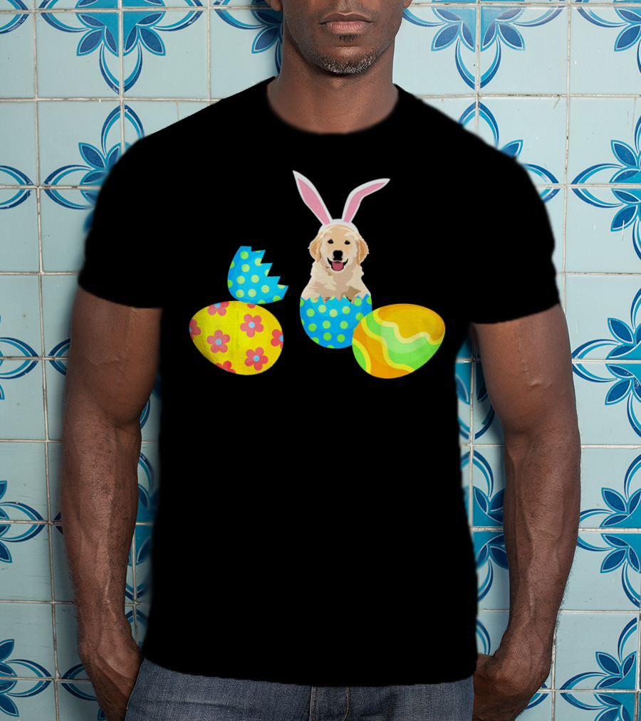 Labrador In Easter Eggs With Bunny Ears And Colorful T-Shirt