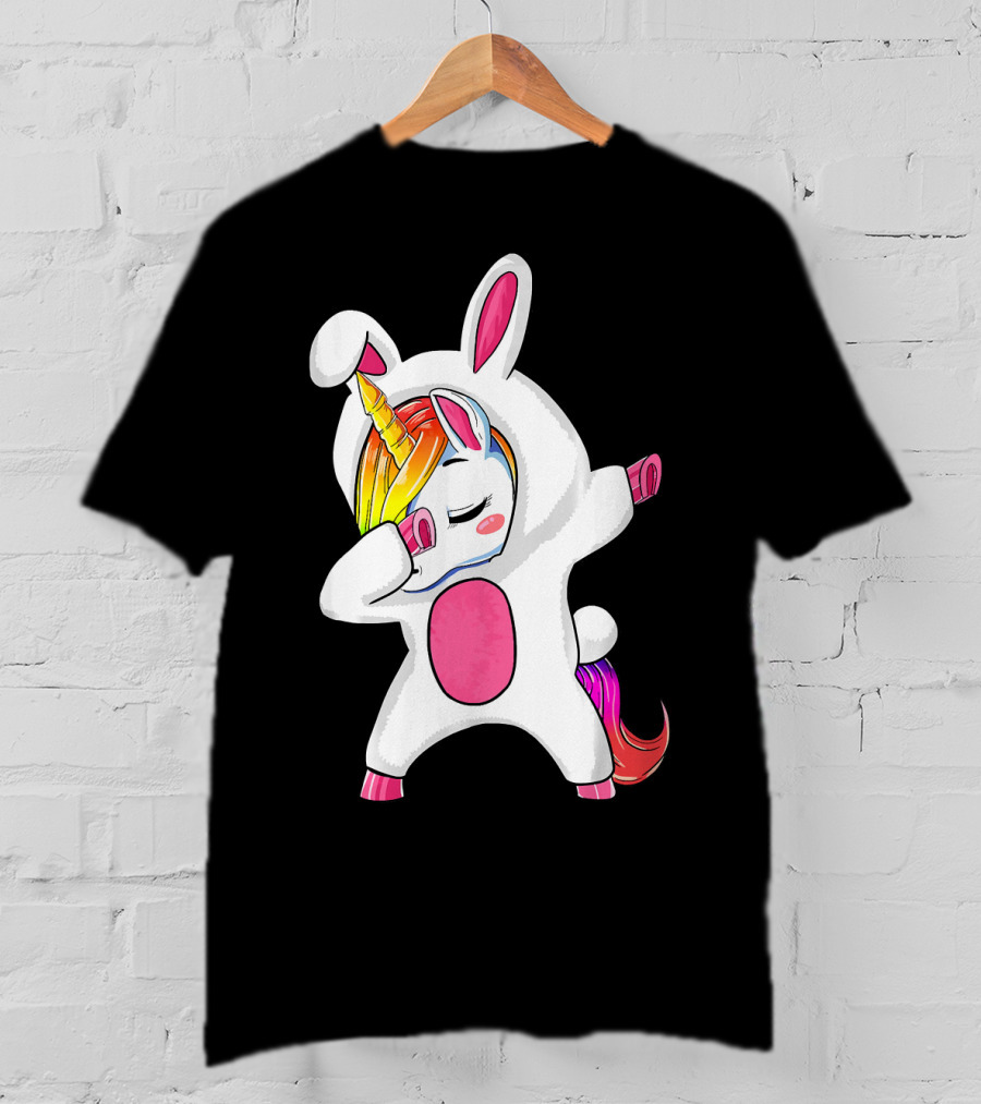 Girls Dabbing Easter Unicorn Rabbit T-Shirt