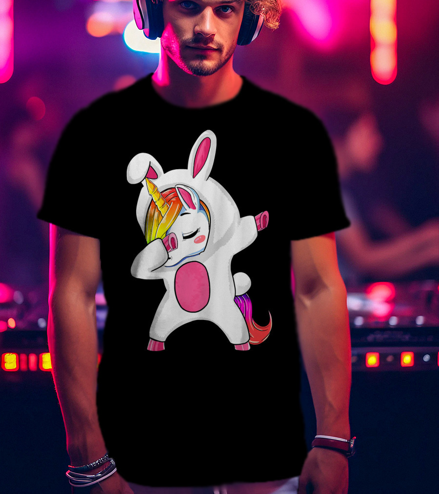 Girls Dabbing Easter Unicorn Rabbit T-Shirt