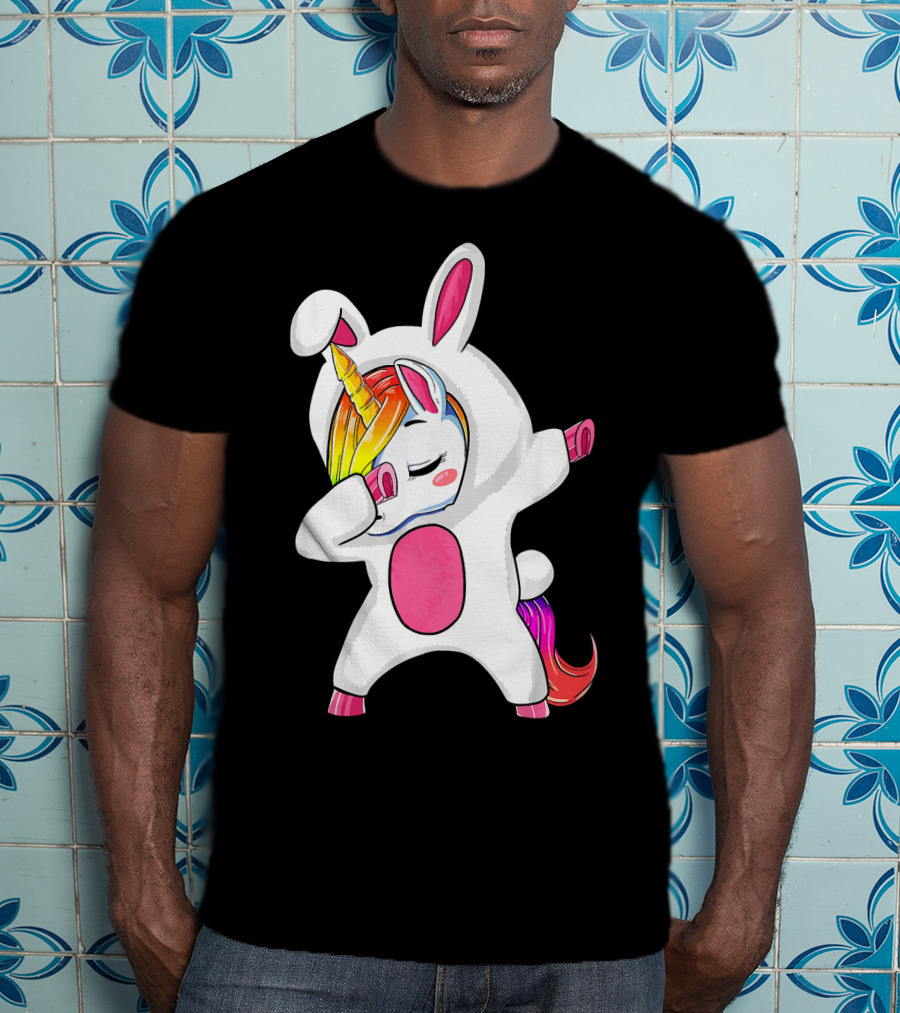 Girls Dabbing Easter Unicorn Rabbit T-Shirt