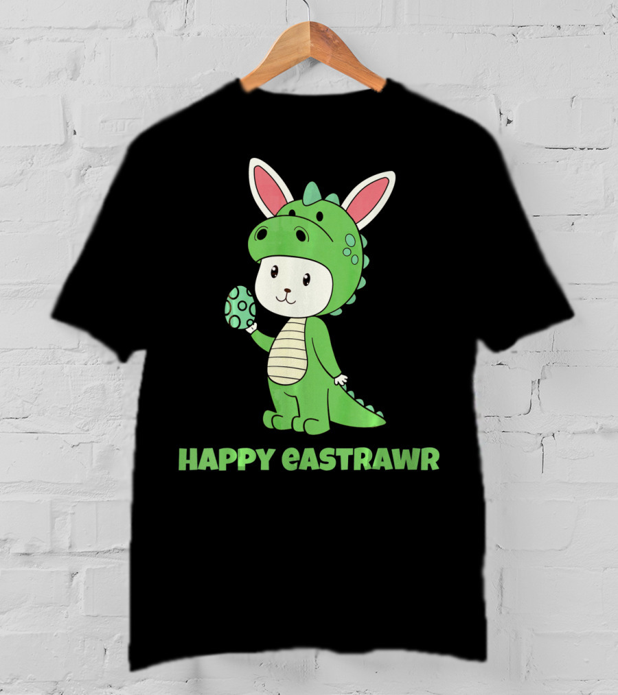 Happy Eastrawr Dinosaur Bunny Costume Holding Easter Egg T-Shirt