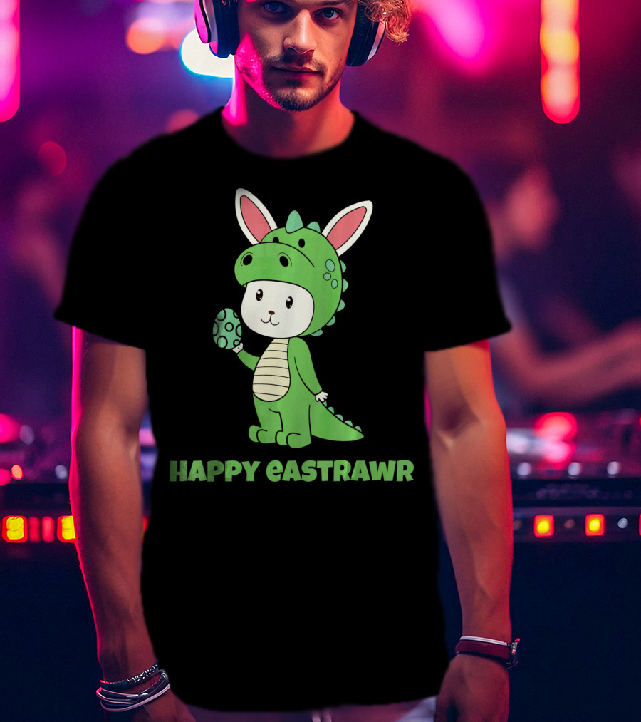 Happy Eastrawr Dinosaur Bunny Costume Holding Easter Egg T-Shirt