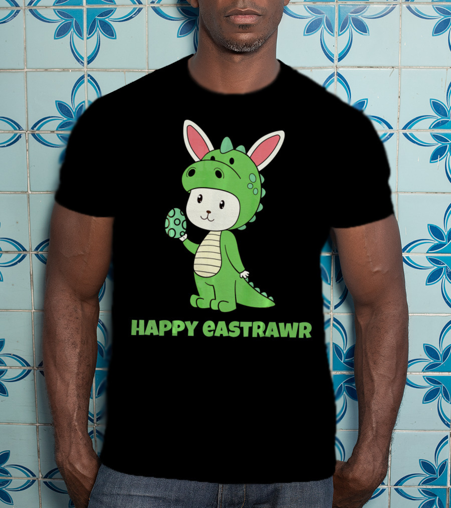 Happy Eastrawr Dinosaur Bunny Costume Holding Easter Egg T-Shirt