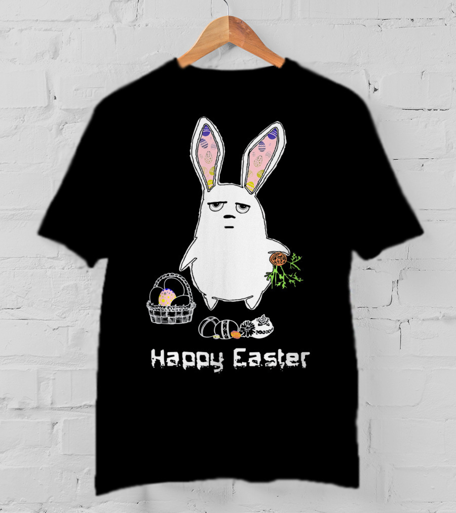 Gloomy Bunny With Easter Basket And Eggs Happy Easter T-Shirt