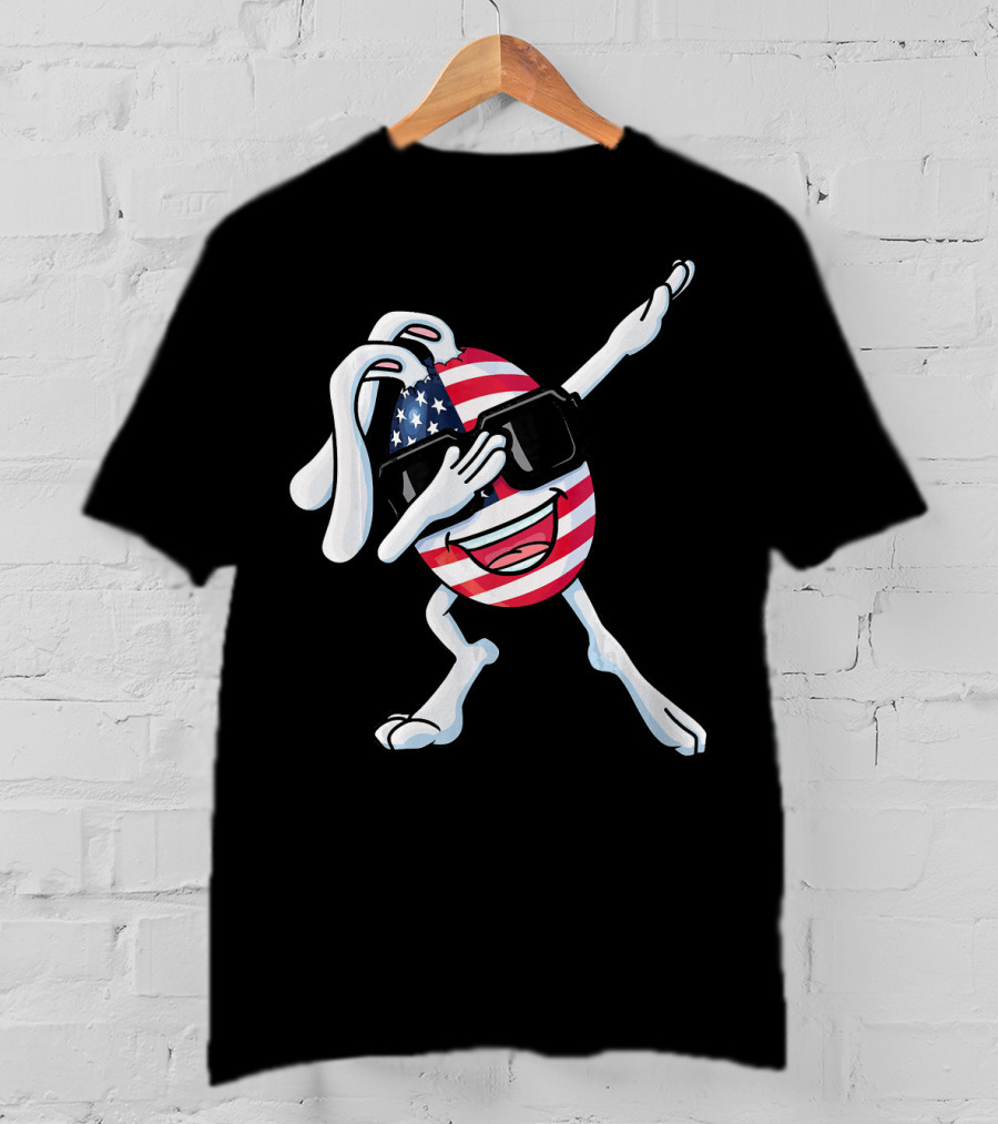 Funny Dabbing Easter Bunny American Flag Egg USA T-Shirt