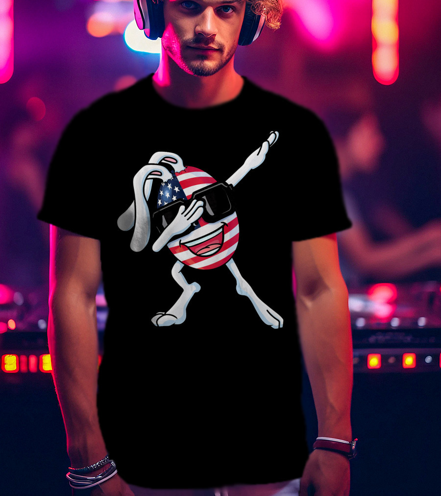 Funny Dabbing Easter Bunny American Flag Egg USA T-Shirt