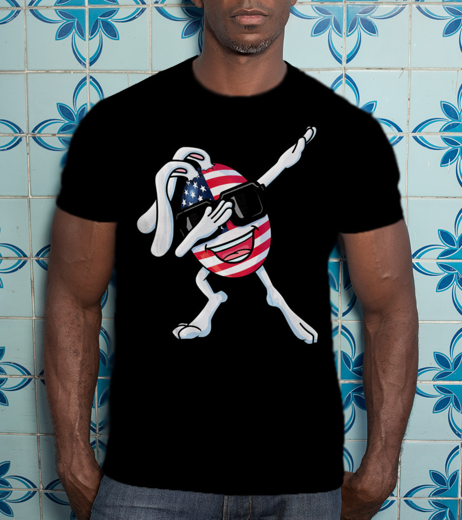 Funny Dabbing Easter Bunny American Flag Egg USA T-Shirt