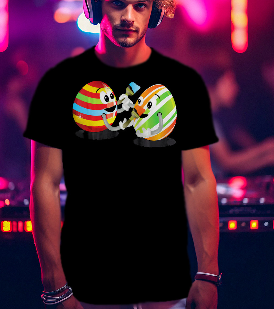 Egg Painting Funny Easter Coloring Activity With Striped Cartoon Eggs T-Shirt