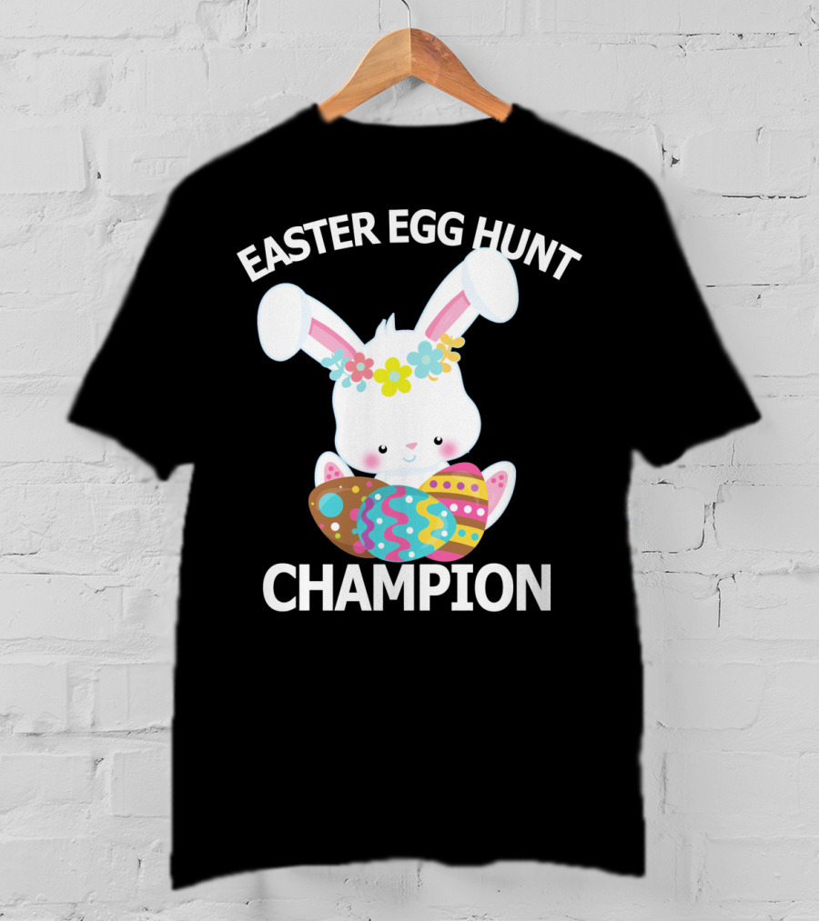 Easter Egg Hunt Champion Cute Bunny With Colorful Eggs T-Shirt