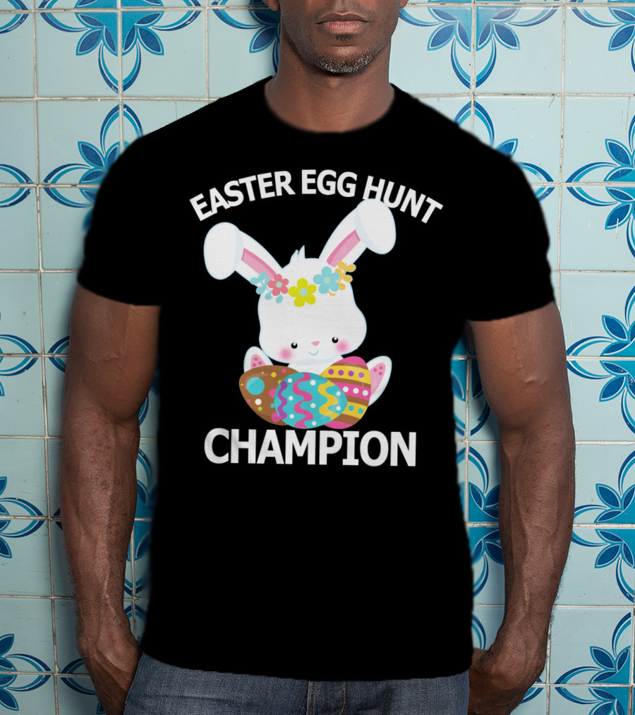 Easter Egg Hunt Champion Cute Bunny With Colorful Eggs T-Shirt