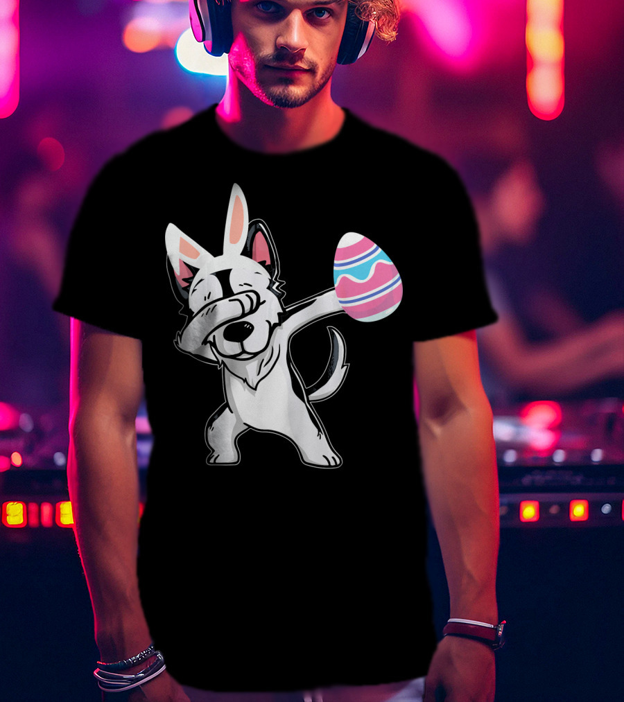 Easter Bunny Ears Dabbing Husky With Colorful Egg T-Shirt