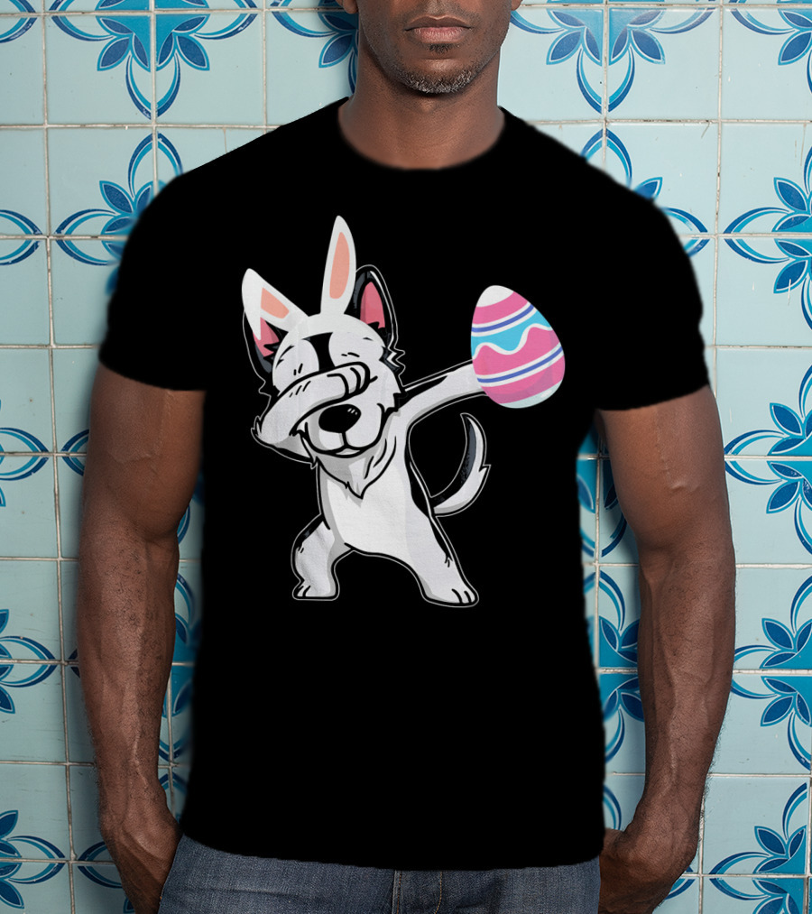 Easter Bunny Ears Dabbing Husky With Colorful Egg T-Shirt