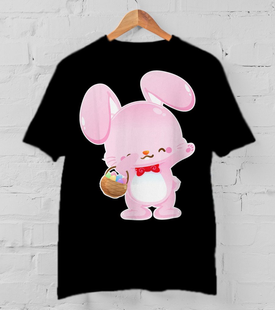 Dabbing Pink Easter Bunny With Egg Basket T-Shirt