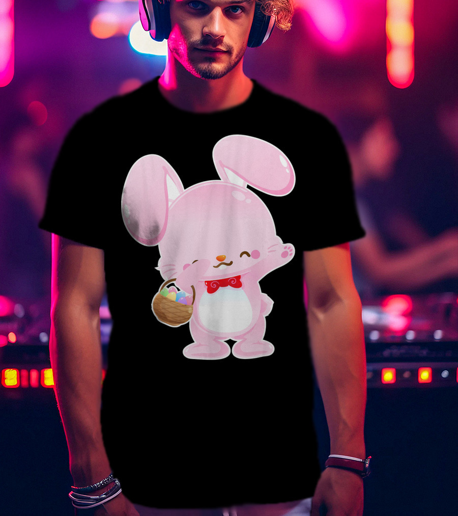 Dabbing Pink Easter Bunny With Egg Basket T-Shirt