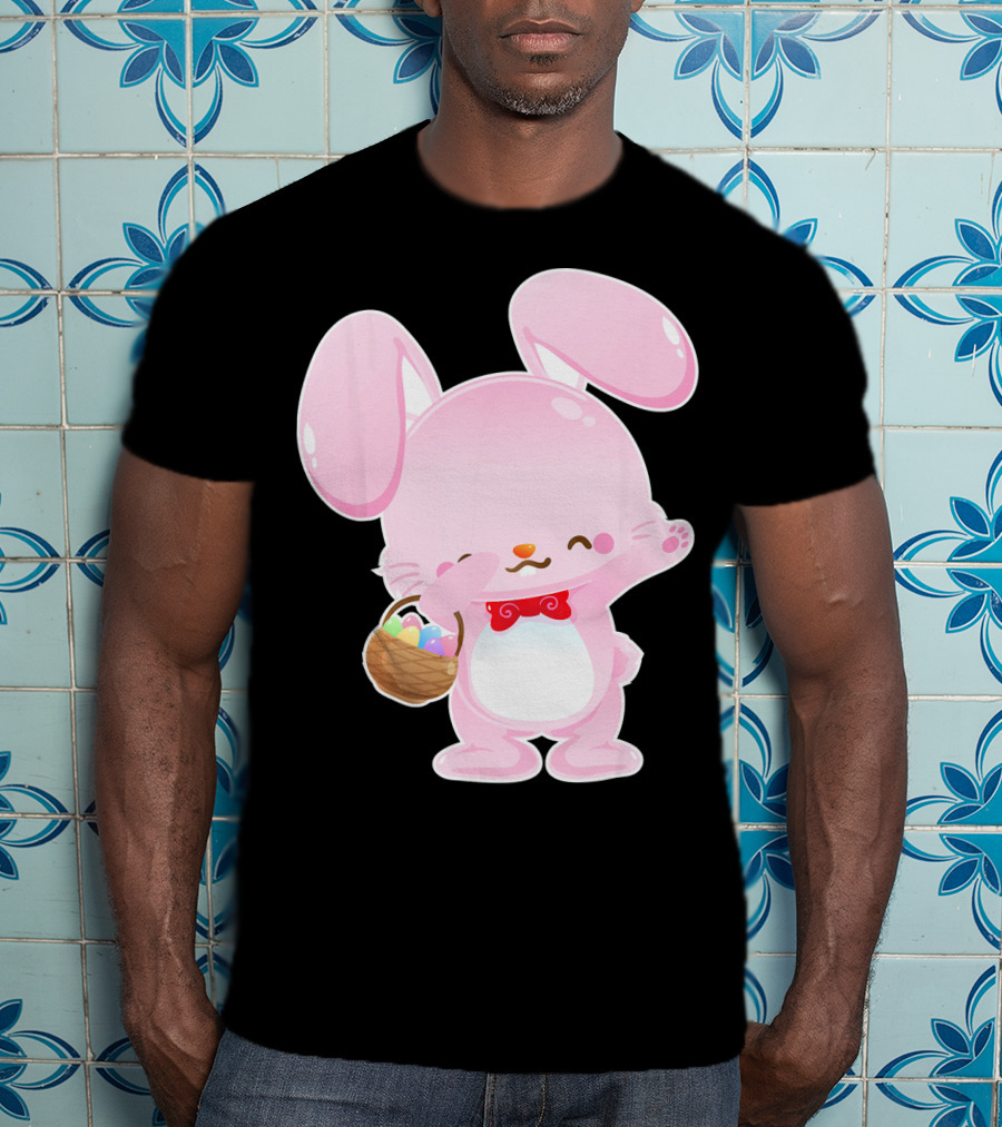 Dabbing Pink Easter Bunny With Egg Basket T-Shirt