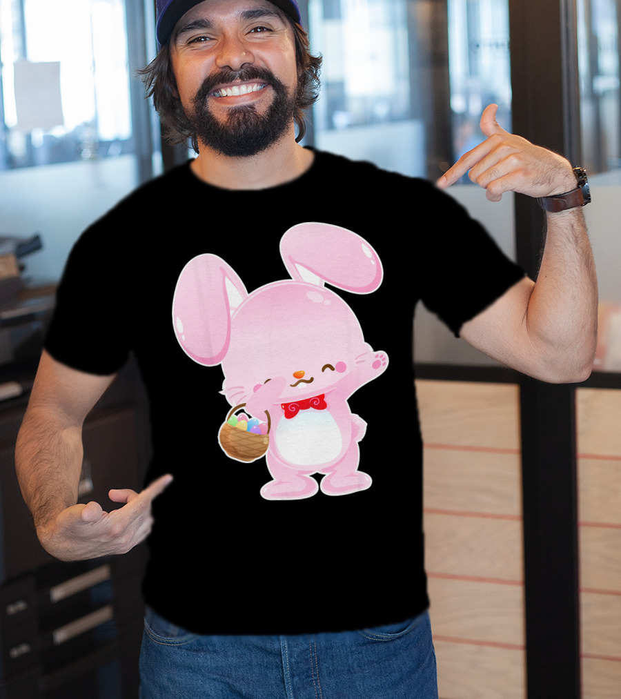 Dabbing Pink Easter Bunny With Egg Basket T-Shirt