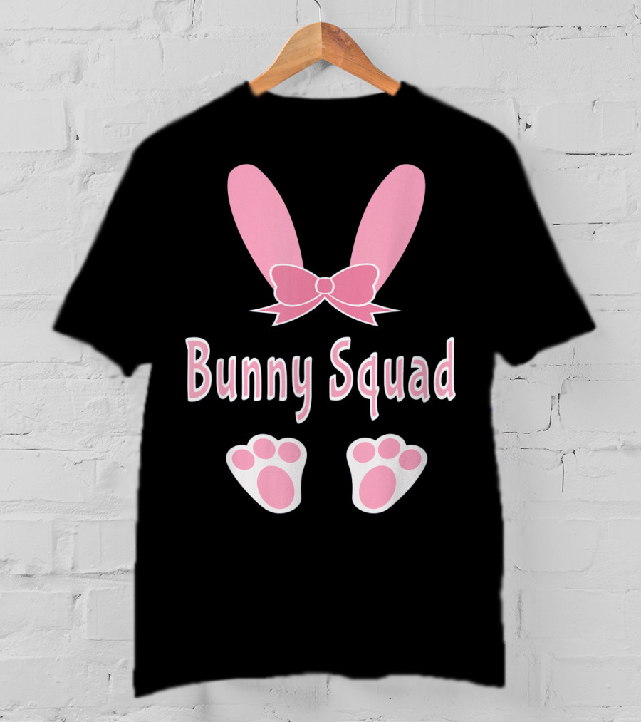 Bunny Squad Cute Bunny Rabbit Ear Bow Paw Prints T-Shirt