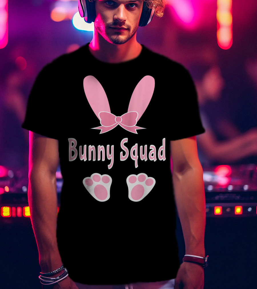 Bunny Squad Cute Bunny Rabbit Ear Bow Paw Prints T-Shirt