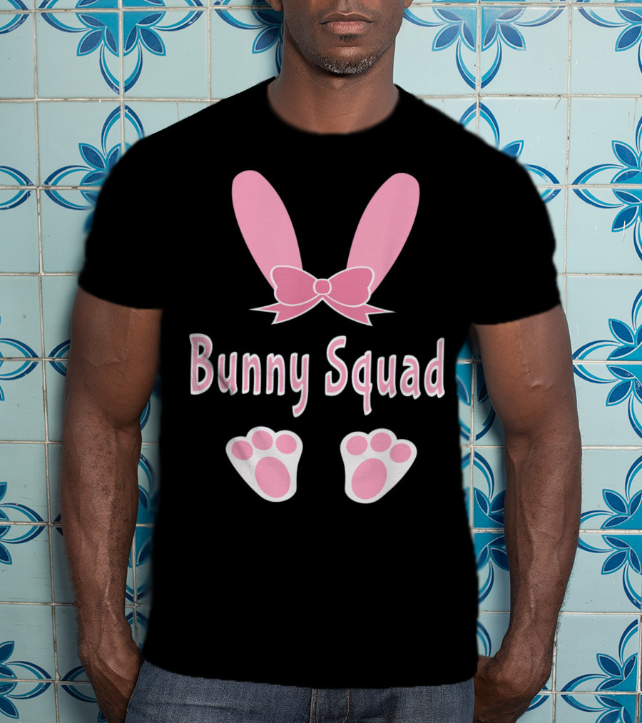 Bunny Squad Cute Bunny Rabbit Ear Bow Paw Prints T-Shirt